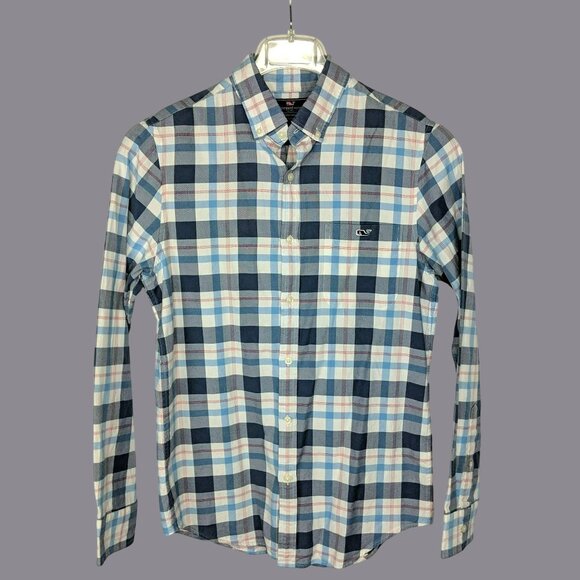 Vineyard Vines Shirt Small Cotton Blue Plaid Button Down - Picture 1 of 5